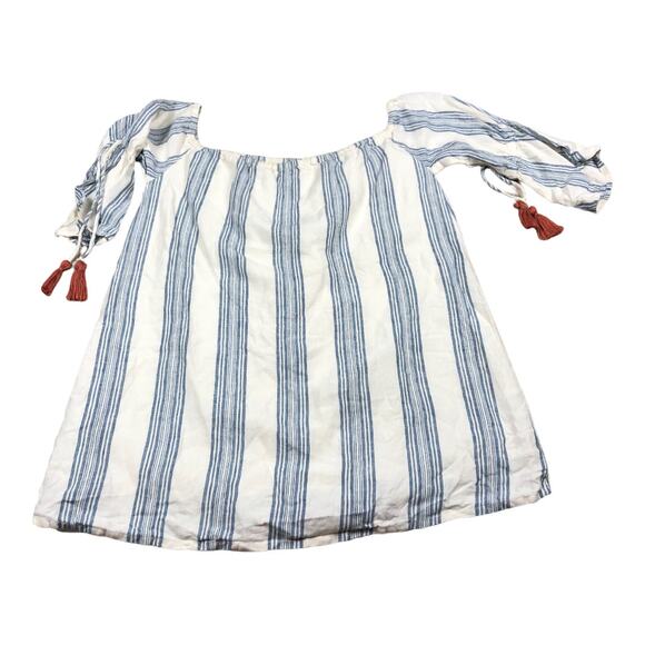 TULAROSA Blue White Striped Off Shoulder Linen Mini Dress Sara Size Medium - Picture 2 of 6